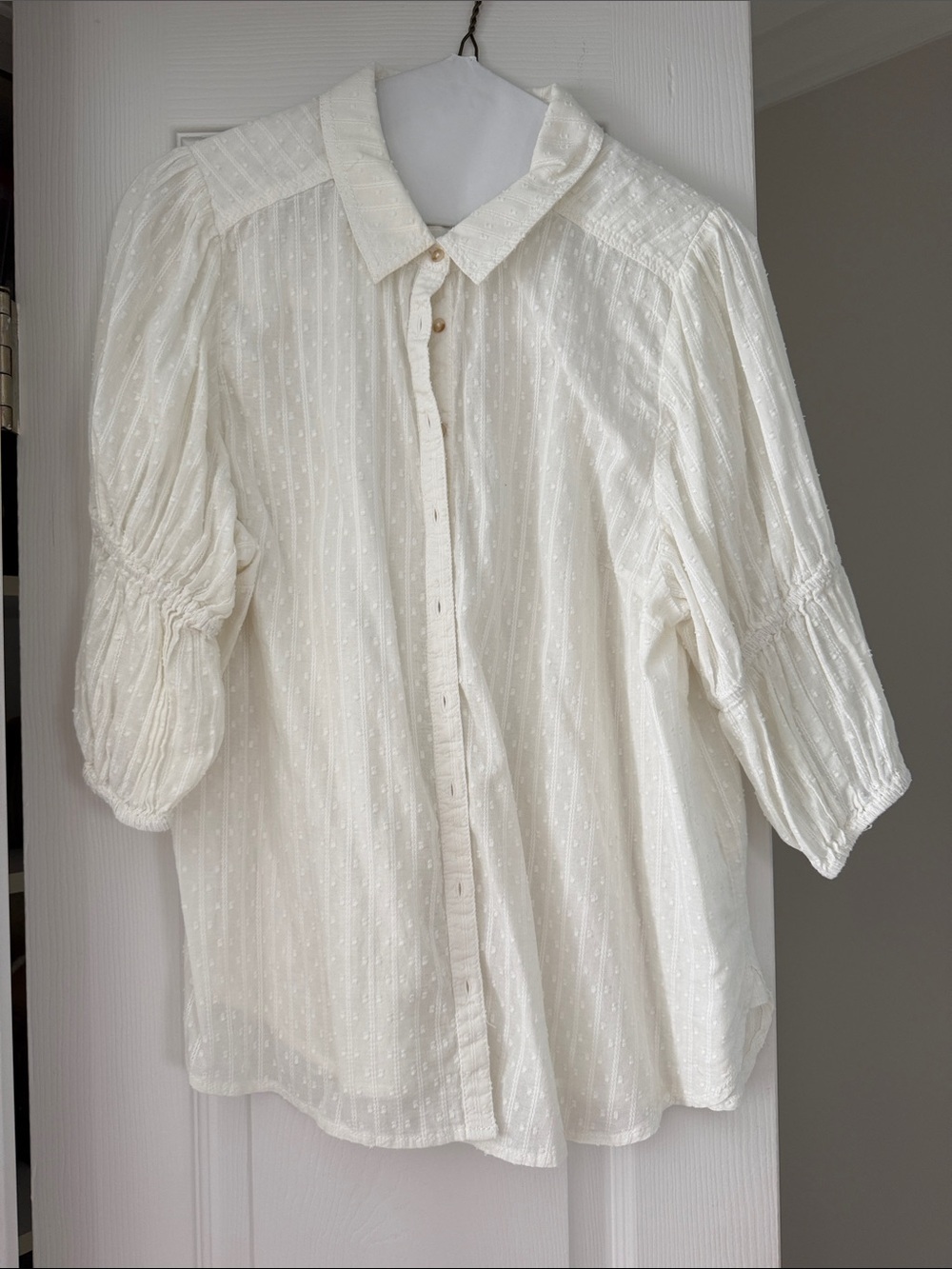 Pilcro Ivory Swiss Dot Button-Down Blouse